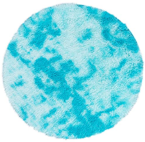 Carpeto Teppich Wohnzimmer 160x160cm Rund Türkis Einfarbig Modern Hochflor | Teppich für Schlafzimmer Esszimmer Büro Rutschfest Langflor Flauschig Shaggy Blickfang Stilvoll