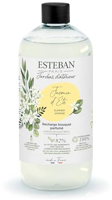Esteban - Raumduft Nachfüller 500 ml - Raumduft Nachfüllflasche - Duftstäbchen Nachfüller für Duftbouquet, 2-6 Monate, Pflanzlicher Alkohol, Recycelte Flasche - Jasmin des Sommers