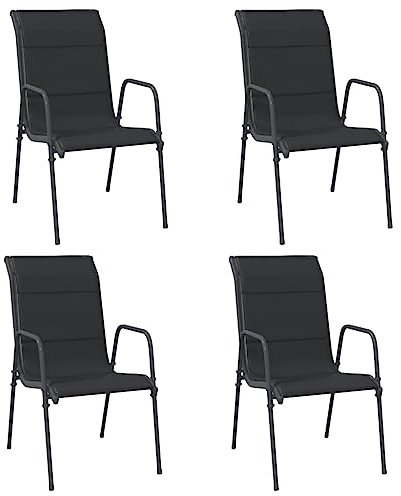 vidaXL 4X Gartenstuhl Gartensessel Terrassenstuhl Stuhl Stühle Balkonstuhl Armlehnstuhl Essstuhl Gartenstühle Gartenmöbel Stahl Textilene Schwarz