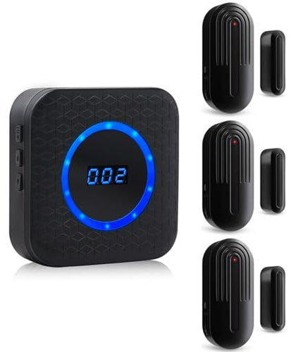 Timbre de puerta SanJie con sensor de puerta, alarma cuando la puerta se abre para el hogar, oficina, negocios, puerta, entrada, timbre con rango de 800 pies, 55 campanillas, 5 niveles de volumen,