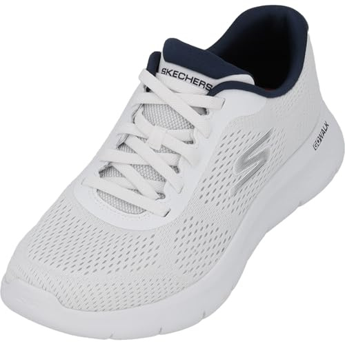 Skechers Go Walk Flex Remark, Zapatos sin cordones Hombre, White And Navy Textile, 44 EU