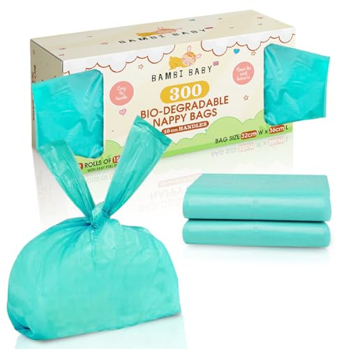 300pc Bambi Baby Nappy Bags Biodegradable - 100% Biodegradable Nappy Sacks Eco Friendly & Compostable, Baby Essentials For Newborn or Newborn Essentials