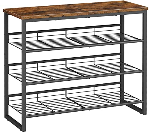 HOOBRO Schuhregal, 4-lagiger Schuhschrank, verstellbare Schuhablage, flach oder neigbar, Eingang, Flur, Schlafzimmer, Vintagebraun-Schwarz EBF09XJ01