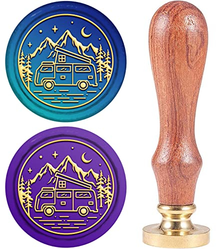 craspire Auto-Wachs-Siegelstempel, 25 mm, Bergstern-Baum, Siegelwachs-Stempel, Retro-Holz, Abnehmbarer Messingkopf, Für Hochzeitseinladungen, Umschläge, Halloween
