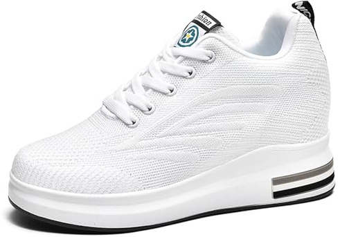 JAOOUU Damen Sneaker Wedges mit Keilabsatz Freizeitschuhe Atmungsaktiv Turnschuhe Sportschuhe Laufschuhe Running Fitness Mode Bequeme Schuhe Weiß 38EU