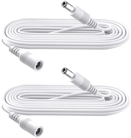 2-Pack 2m DC Power Verlängerungskabel, Stecker 5.5mm x 2.1mm, unterstützt DC 5V 6V 9V 12V 24V, für Sicherheitskameras, DVR, Router, Drucker, LED Strip, Weiß