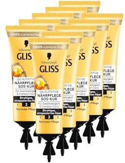 Gliss SOS-Intensiv-Kur Oil Nutritive (10x 15 ml), Haarkur für intensive Reparatur und gesund aussehenden Glanz, wirkt schon nach 1 Minute Einwirkzeit