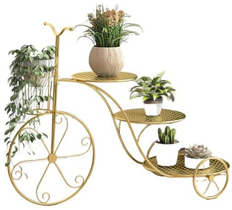Blumentopfständer, 4 Etagen Metall Pflanzenständer, Mehrstöckig Pflanzenregal mit 3-runden Paletten Geliefert, Blumenregal für Zimmerecke, Wohnzimmer, Balkon, Terrasse, Hof