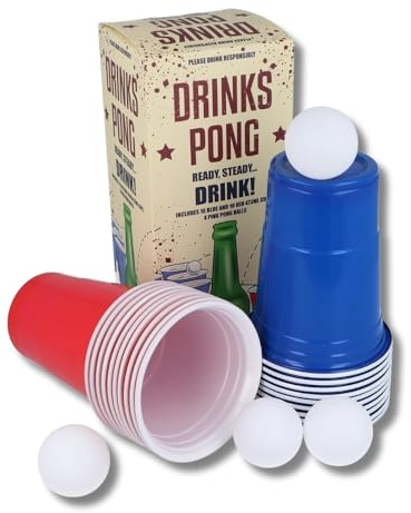 Beer Pong Game Set Party Pack 24-teiliges Set mit 473.6 g blauen und roten Kunststoffbechern, perfekt für Studenten, Geburtstage und Sommerspaß, ideales Trinkspiel für Junggesellenabschiede