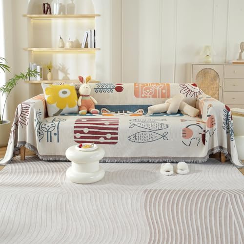 VanderHOME Baumwolle Couch Überwurf, Sofa Überzug 2/3/4 Sitzer, Multifunktionaler kuscheldecke, Artistic kuscheldecke, Wendbare Sofadecke 180 * 230cm-kätzchen