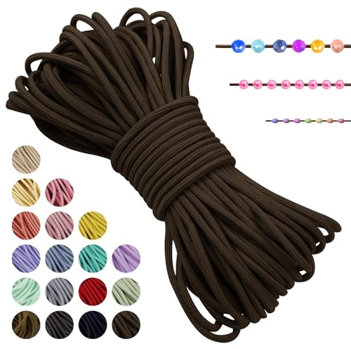 LEREATI Hilo Elastico para Pulseras, Cuerda Elástica 3mm x 20m Hilo Nylon Pulseras Goma Elastica para Pulseras, Collar, Joyería, Cintas el Pelo, Costura (Café)