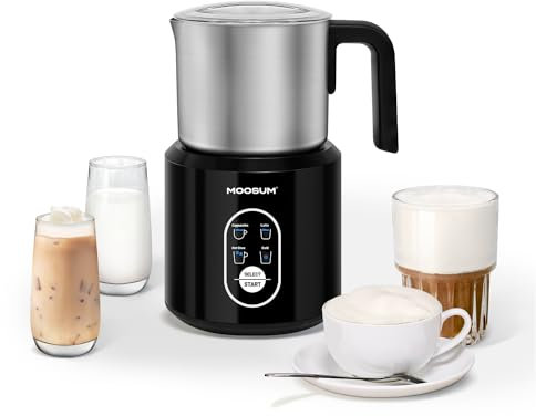 MOOSUM Montalatte elettrico 4 in 1 per latte caldo e freddo, 500 ml, montalatte Nduktion ad alta capacità, lavabile in lavastoviglie, rivestimento antiaderente per cappuccino, latte, moka