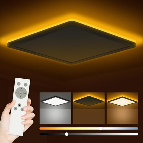 LED Deckenleuchte, 24W Deckenlampe mit 1800K Nachtlicht Amber 30cm, Schwarz | 2800LM Deckenlampe mit Fernbedienung Dimmbar 3000K-6500K, Badezimmer Lampe für Wohnzimmer Kinderzimmer Schlafzimmer Küche