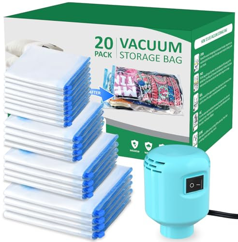Vacuum Storage Bags 20 Pack with electric pump for clothes large vacuum storage bags for duvets 20-Pack(4Jumbo/4Large/4Medium/4Small/4Rollen)