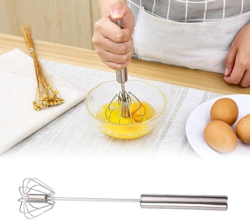 Whisk, Multi-function Hand Whisk, Stainless Steel Hand Whisk, Semi-Automatic Hand Whisk, Multi-Function Rotating Whisk, Magic Whisk for Whisk, Egg Whisk & Mixing (Rot, 12 Inch)