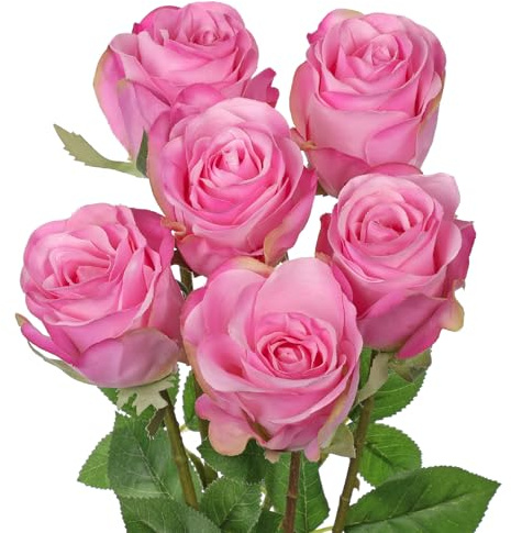 Oairse 6er-Set Künstlichen Rosen aus Seide in Burgunderrot mit 48 cm Stielen Realistische Seidenrosen Gefälschte Flowers Braut Hochzeit Bouquet zur Dekoration für Zuhause, Hochzeit, Party-Dekoration