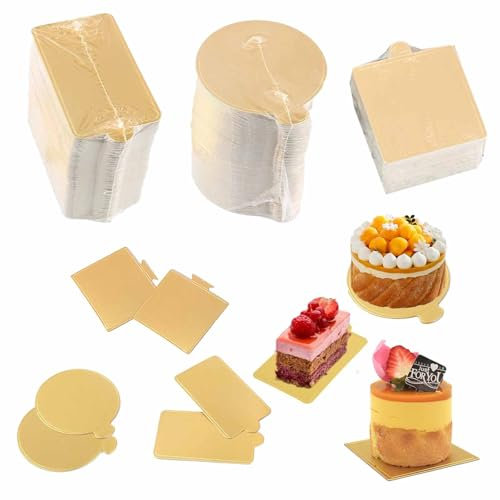 Counius 150 Pieces Planches à Gâteau en Carton Mini Doré Plateau Bases à Gâteau Jetable Oil-Proof Présentoirs à Dessert Cupcake Épaissir Carton pour Mariage,Fête Décoration en Dessert