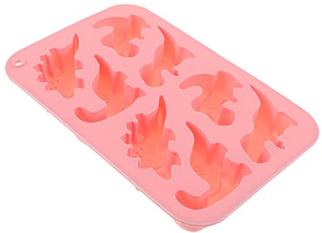 COLLBATH 8-Cavity Dinosaur Silicone Cake Mold Pink Non-Stick Chocolate Candy Baking Mold Flexible Animal Shape Silicone Mould for Boys and Girls DIY Dessert