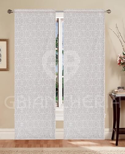GBiancheria Coppia Tende a Vetro Moderna GINELLA con Stampa Moderna 70x150 70x240 per finestra e portafinestra pronte da appendere (Tortora, 70x240 cm)
