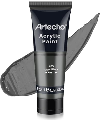 Artecho Acrylfarbe Mars Schwarz 120 ml, Wasserfest und Lichtecht, Schnell Trocknend, Acrylfarbe für Leinwand, Holz, Stoff, Handwerk, Leder und Stein.