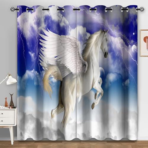 Curtains for Living Room Blue Purple Horse Door Curtain Polyester Washable Blackout Curtains Office Curtains for Bedroom Decoration Eyelet Curtains 2 Panels Curtains 2x140x250 cm