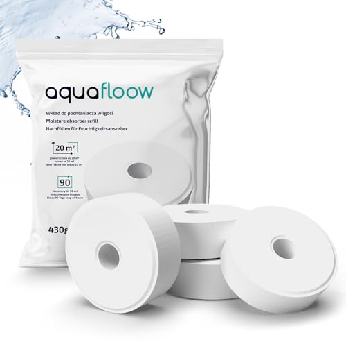 Aquafloow Pastilles de recharge pour déshumidificateur d'air, Réduisent l'humidité et les mauvaises odeurs, Pack de recharge compatible avec le déshumidificateur AERO 360°, lot de 4