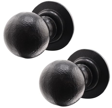 EAI Black Iron Door Knobs, 1 Pair - Iron Ball | 1 Pair of Cast Iron Mortice Door Knobs for Internal Doors, Fixings Included
