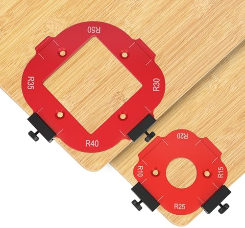 ohbien 2Pcs Round Radius Jig Router Templates, Aluminum Alloy R10/R15/R20/R25/R30/R35/R40/R50 8-Type Woodworking Round Corner Positioning Mold Wooden Board Arc Cutting Auxiliary Tool