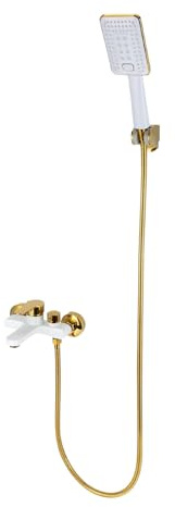 RjcdOPL Duschsäule, Duschset für Badezimmer, Handbrause mit 3 Sprühmodi, Kern des Wasserhahns aus Keramik, Weiß und goldfarben
