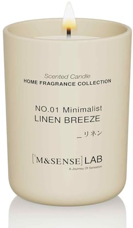 M&SENSE Duftkerzen im Glas Leinenbrise - Natursojawax Kerze 250g 50h Brenndauer, Geschenk für Frauen und Männer,Einfaches Design,Aromatherapie für Zuhause, Bad,Yoga Entspannung,Natural Soy Candle