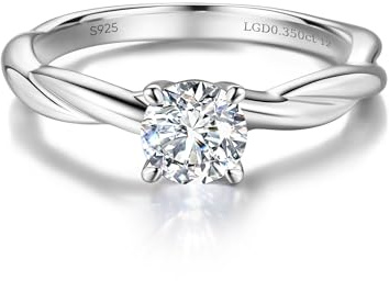 FANCIME 0.3 CT Lab Grown Diamond Petite Twisted Vine Ring, Ring Size: O