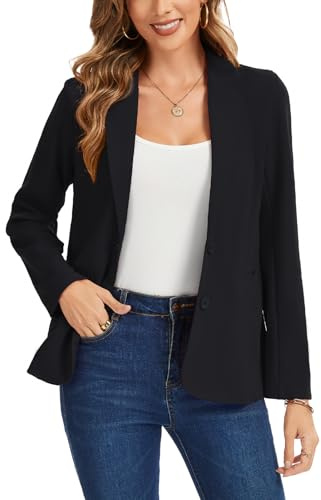Kyzoeyou Casual Womens Blazer Long Sleeve Jackets Notch Lapel Blazer Buttons Front Lined Pockets Suits Office Daily Outerwear (Black S)