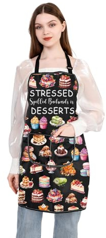 PLITI Grembiule da forno con tasca stressata con farro all'indietro è dessert pasticcere chef regalo panettiere regalo per amanti dei dessert