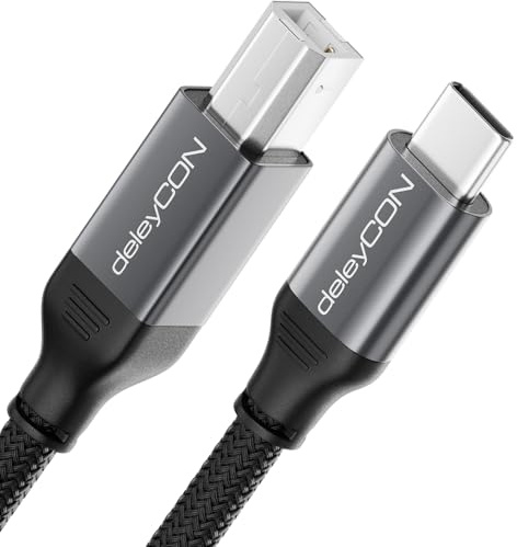 deleyCON 7,5m USB C Druckerkabel (für Drucker, Scanner, MIDI) USB-C auf USB-B Kabel Geflochten + Metallstecker für Epson HP Samsung Canon Brother iPhone 17 Max Air 16 15 Notebook Tablet PC MacBook