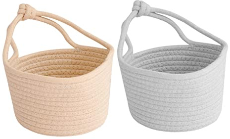 POPETPOP Cesto Portaoggetti Intrecciato in Corda Di Cotone Contenitore Rotondo Grigio Per Articoli Vari Organizer Casa