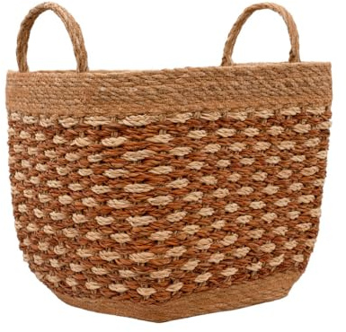 Arthur Cameron – Karatoya Seagrass Basket with Tapered Base – Handcrafted Square Storage Basket with Handles, Decorative Woven Organiser for Stylish Home Storage & Display (Large)