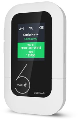 EIOTCLUB 4G LTE Portable WiFi Hotspot, Mobile Internet Pay-as-You-Go Plan | No Contract, 1GB Trial Data, 10 Device Connections, 3000mAh Battery, Pocket WiFi for Travel, Home, Car, RV, Camping(US Only)