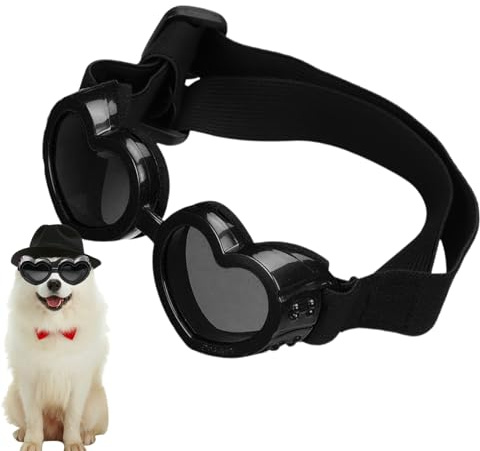 Hjärtformade hundsolglasögon – UV-skyddsdesign, dimresistenta | justerbara bältesjusteringar, glasögon för ögonsäkerhet för husdjur, reseäventyr, solskydd, strandspazi