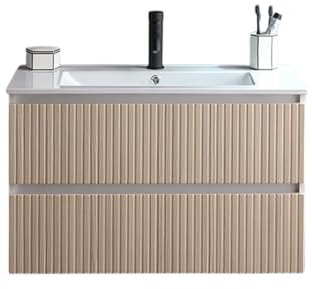 MONDO VIRO Mobile bagno Santorini sospeso 80 cm bianco e rovere con frontale cannettato e lavabo in ceramica