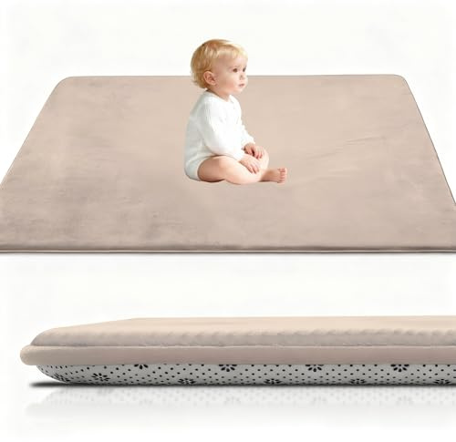 Stqyeiw Kinderteppich Teppich Verdickung Korallen Samt Teppich Korallensamtteppich Kinder Krabbeldecke Tatami Teppiche Kinder rutschfeste Vergrößern Spielmatte Yogateppich 80 x 120 cm Hellbraun