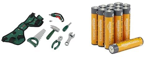 Theo Klein Bosch Werkzeuggürtel, mit Ixolino, 3+ Jahre, & AAA Alkaline-Batterien Amazon Basics 12 Stück, 10 Jahre
