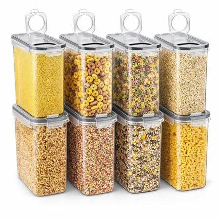 GREENSAPPIRE Cereal Storage Containers set of 8-4L Airtight Flip-Top Lids, BPA-Free Clear Plastic – Dry Food Storage for Kitchen & Pantry Organization