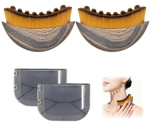 2 PCS Facial Brush Set: Lymphatic Drainage Brush & Contour Brush for Face, Reduces Puffiness & Defines Jawline - Dry Massage Tools