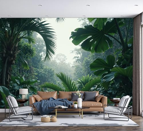 Panorama Carta Da Parati Verde Foglie Di Palma E Foglie Di Banano 200x140cm Decorazione Da Muro Xxl Poster Gigante Design Cameretta Foresta Pluviale Tropicale Effetto 3D Per Soggiorno,Camera Da Letto