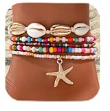 EKKONG 5 Stück Boho Muschel Fussketten für Frauen, Seestern Perlen Fußkettchen, Sommer Strand Armbänder, Verstellbarer Fußschmuck, Accessoires für Damen Mädchen Beach Party Urlaub Geschenke (B)