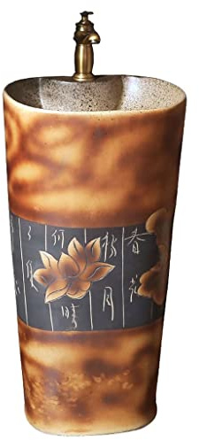Lavandino a colonna in ceramica vintage con rubinetto, elegante lavabo autoportante per lavanderia e bagno, uso esterno, elegante lavabo combinato