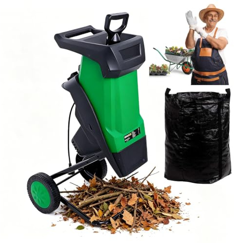CLEASEBILY Biotrituratore, cippatrice elettrica, trita Rami da Giardino, 2400W, Doppie Lame Acciaio, 40mm Taglio, Portatile, per Rami e Foglie, Facile da Usare e spostare