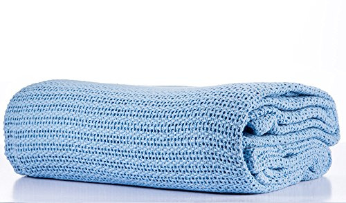 Snugglemore 100% Cotton Cellular Blanket with plain hemmed finish (Blue, Single 180cm x 230cm)
