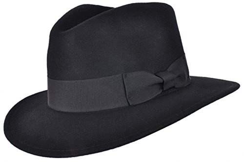 Fedora-Hut für Herren oder Damen, 100 % Wolle, Ripsband, Trilby-Panama-Hüte (61 cm, schwarz)
