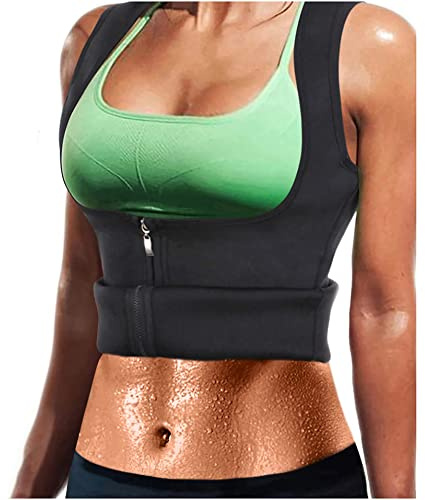 Bingrong Damen Sport Latex Unterbrust Top formende Weste BauchWeg & Sauna Schwitzeffekt Taillerformer mit Träger & Reißverschluss Neopren Fitness, Schwarz, L